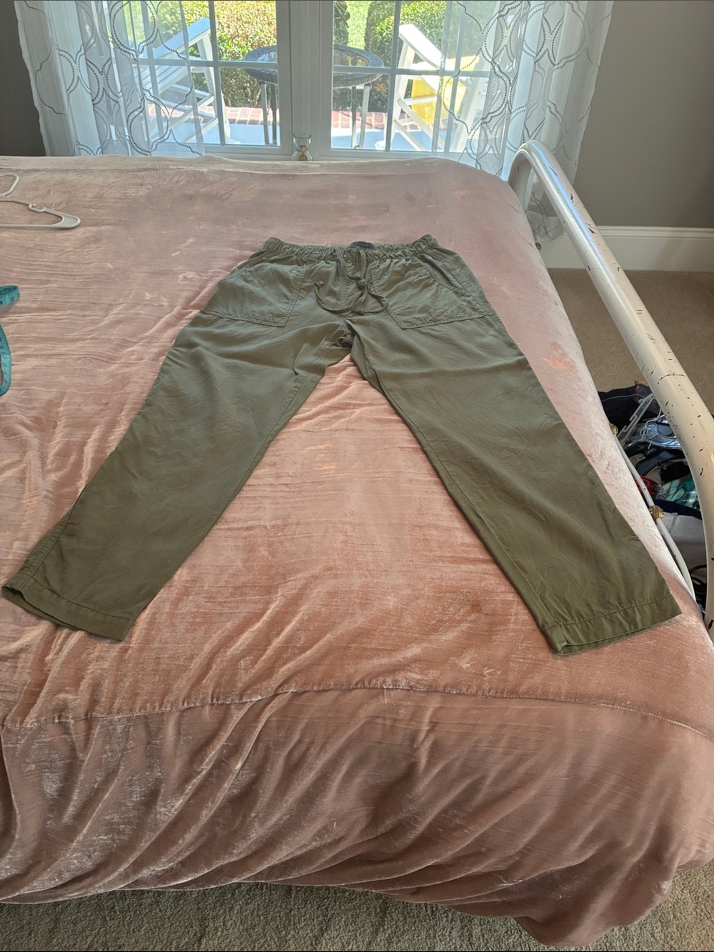 Olive Green Casual Elastic-Waist Pants